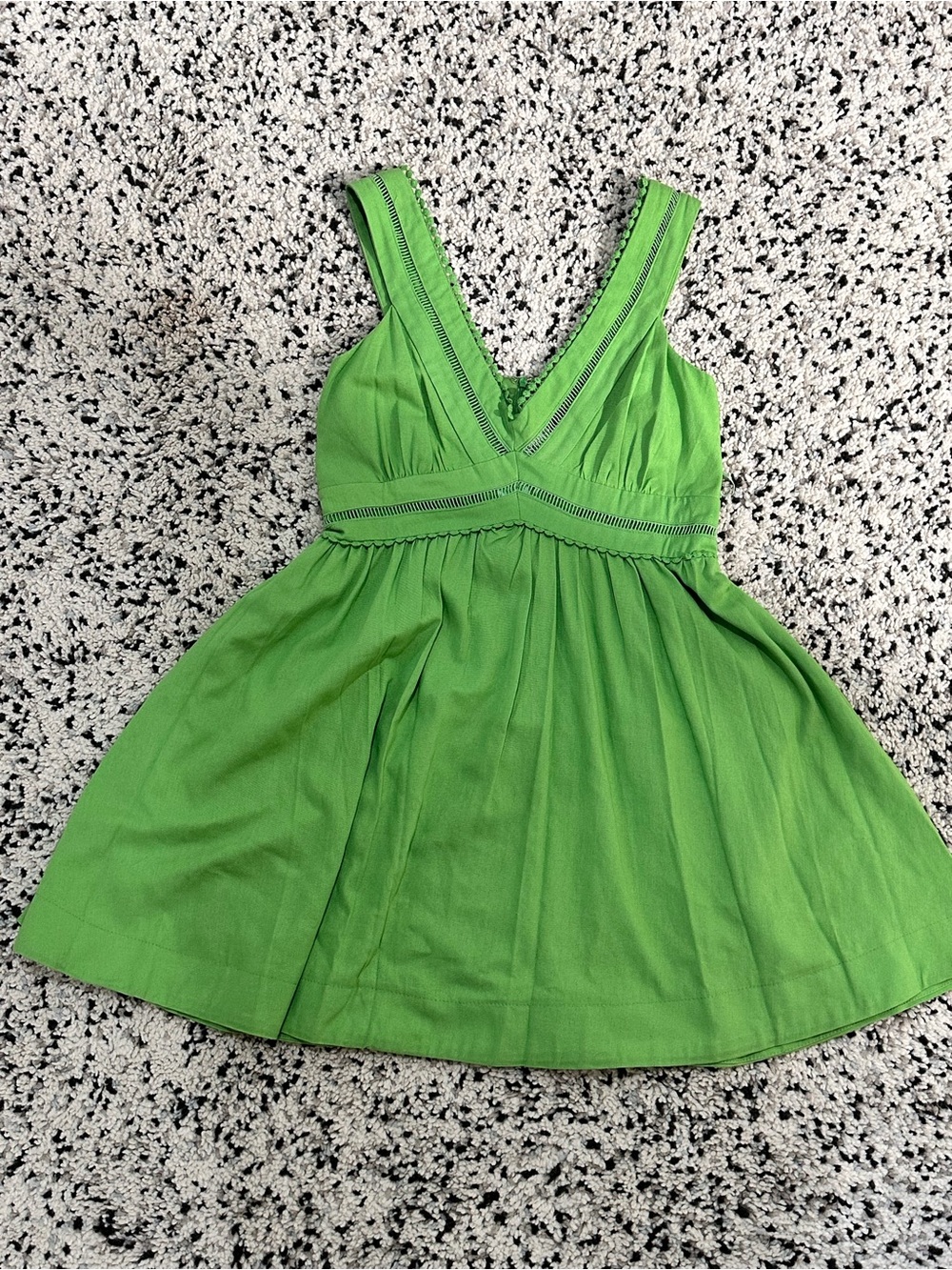 Taylor Vibrant Green Boho Fit & Flare Dress Ladder Lace Pom-Pom Trim Size 12